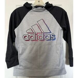 Adidas Youth Gray Black Raglan Logo‎ Hoodie Size M 10 12 Polyester Recycled